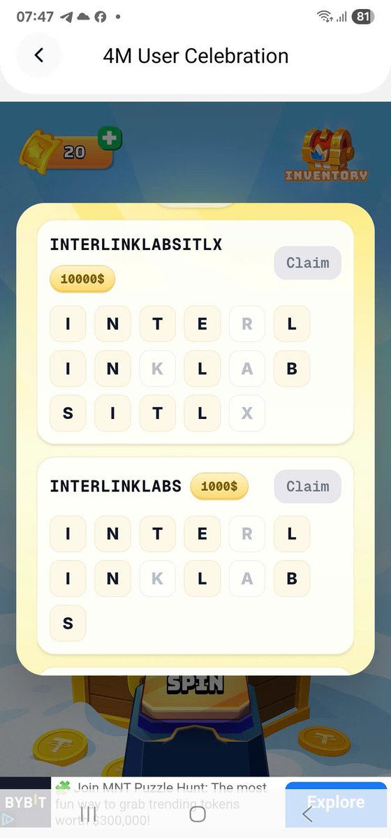 InterlinklabsEt's tweet image. 🎡 InterLink 4 Million Users Celebration — Win Up to $10,000! 💰✨

Join the party and increase your chances to win big! Here’s how to get extra spins:

🚀 1. Share daily on Facebook or X
Each share (resets at 00:00 UTC+0) = +1 spin.

🔐 2. Use referral code: 19940527
Instantly…