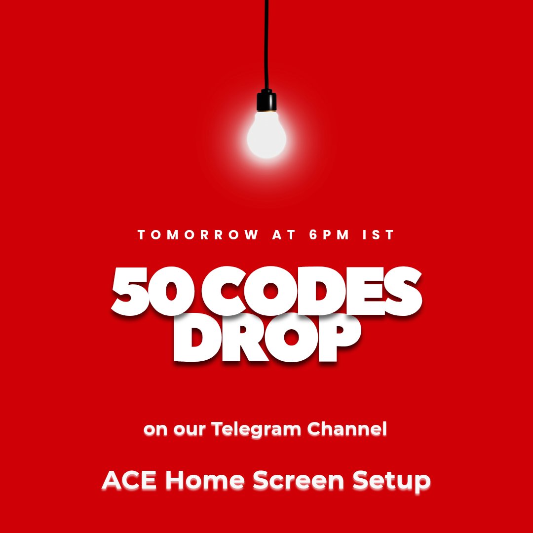 AceSetup's tweet image. Hello Everyone!

We are dropping 50 codes later tomorrow evening on our Telegram Channel - sharp at 6PM (Indian Standard Time)

Join us now - t.me/ACEHomeScreenS…

#ACEHomescreenSetup #CodeDrop #AndroidCustomization #Giveaway