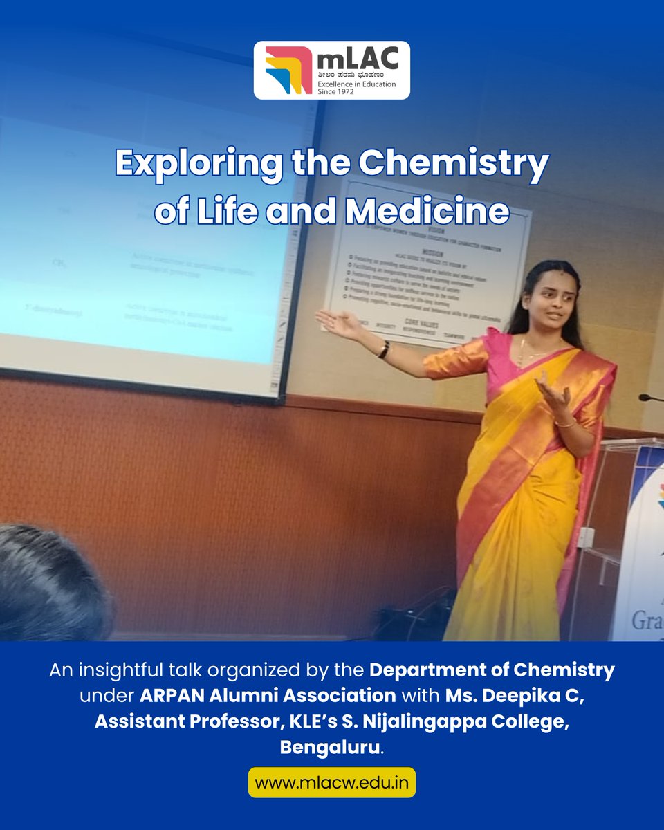 mLAC1972's tweet image. Exploring the chemistry behind life and medicine! 🧪✨
An insightful session by Ms. Deepika C helped our students discover how metal ions and modern analytical techniques shape today’s medical research and diagnostics. 
#mLAC #DepartmentOfChemistry #BioinorganicChemistry #Science