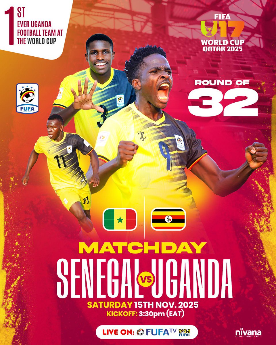 OfficialFUFA's tweet image. It is matchday for the Uganda Cubs in Qatar as they face Senegal in the FIFA U17 World Cup 2025 Round of 32 at 3:30pm.

#U17WC