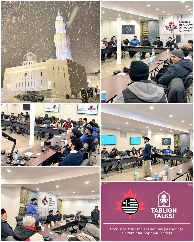 We held an exclusive Tabligh training session with nearly 50 Ahmadi Muslim youth - Alhamdulillah 🇨🇦

Despite inclement weather, our Khuddam gathered to discuss the importance of spiritual outreach and our responsibilities.

Ready to put in the work with prayers Insha'Allah 🙏