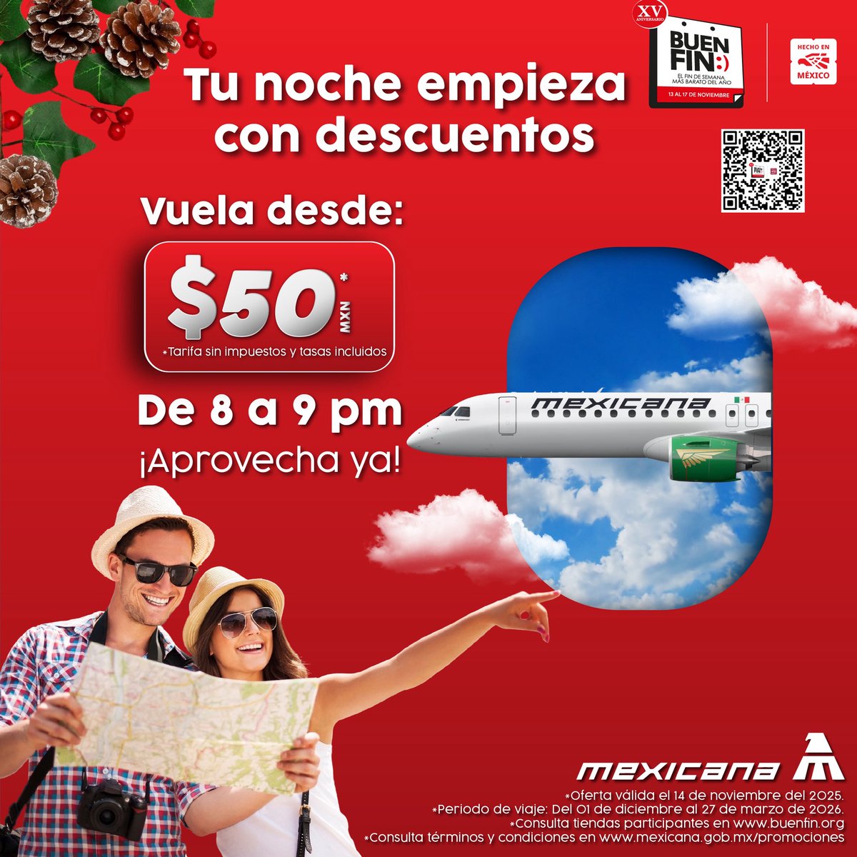 MexicanaVuela_'s tweet photo. Enciende el modo ahorro: vuelos desde $50 por solo 60 minutos. ⏳
Aprovecha la venta flash del Buen Fin.
https://t.co/TgMwHkQQeN , app Mexicana y call center.
#BuenFin #Ahorros #ViajaConMexicana #VentaFlash https://t.co/UN69CMI1Xz