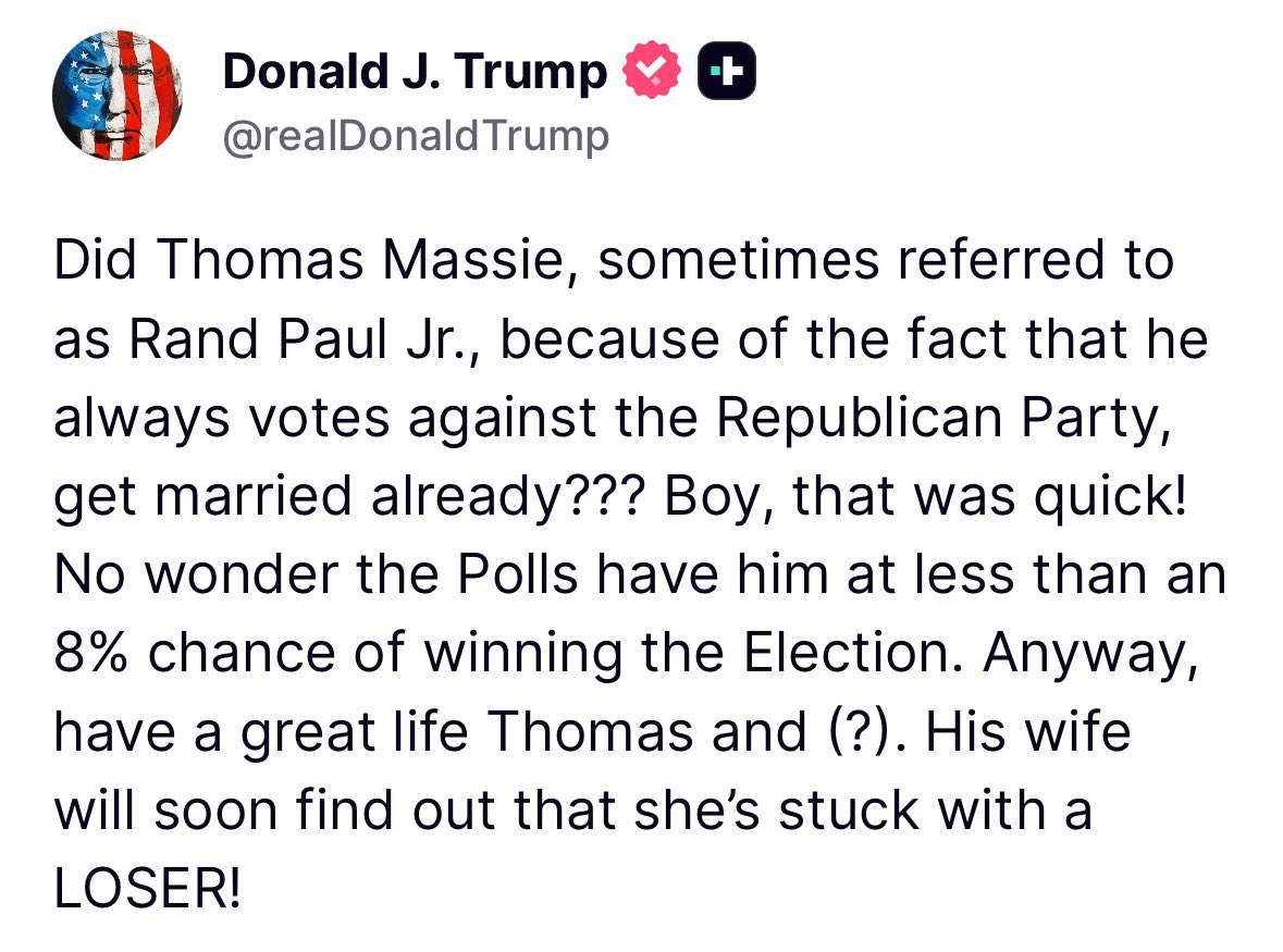 I’m offended by this post.

<a href="/RepThomasMassie/">Thomas Massie</a> is a good, decent man.

Please repost if you agree.