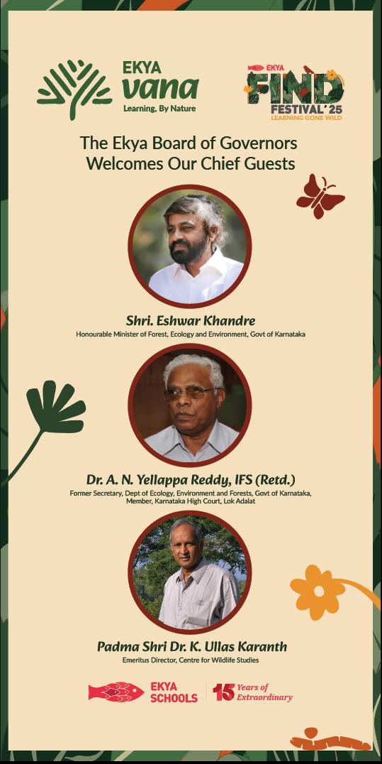 Ekya Board of Governors warmly welcomes our esteemed chief guests as we begin the #FINDFestival. 

We’re honoured to have them with us today.

#Find2025 #EkyaSchools #Ekya #EkyaVanaLaunch