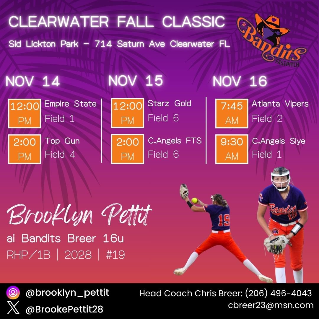 BrookePettit28's tweet image. Schedule update for Clearwater! Had a great win today and will be back tomorrow at field 6 (Sid Lickton) come check us out! We are also streaming live on @AGLSoftball ! 

I also got a home run today on some pretty tall fences! #clearwater #boe 

@PrepSoftball @TopPreps