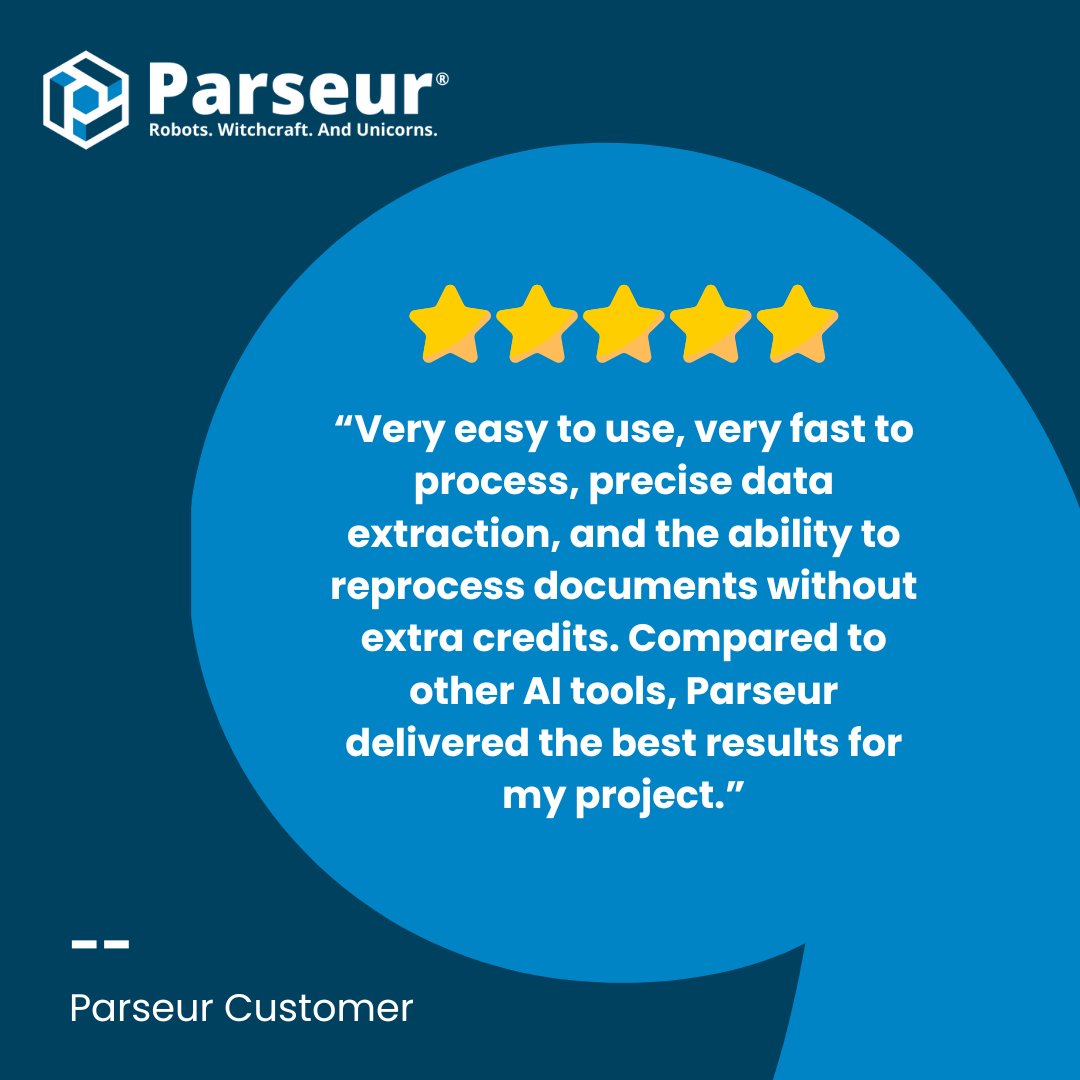 parseur's tweet image. ✨ Another 5-star review from our happy customers!

When speed, accuracy, and usability matter, Parseur is the difference. 🚀

👉 Try it yourself: parseur.com

#CustomerReview #DataAutomation #Parseur #IDP