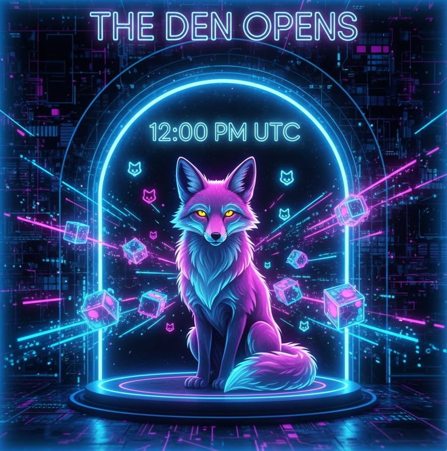 FoxTailHQ's tweet photo. The den opens at 12 PM UTC — AI phase products drop 🦊👀

Who’s in the den today? 🔥
Drop a 🦊 to mark your presence. https://t.co/kFa7iSlPSD
