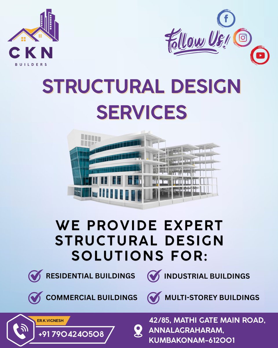 cknbuilders's tweet image. 🚀 Looking for Reliable Structural Design Services in Kumbakonam?
#Kumbakonam #StructuralDesign #CivilEngineering #CKNBuilders #ConstructionServices #KumbakonamBuilders #EngineeringConsultant #CommercialBuildings #ResidentialConstruction #IndustrialConstruction #MultiStoreyBuild