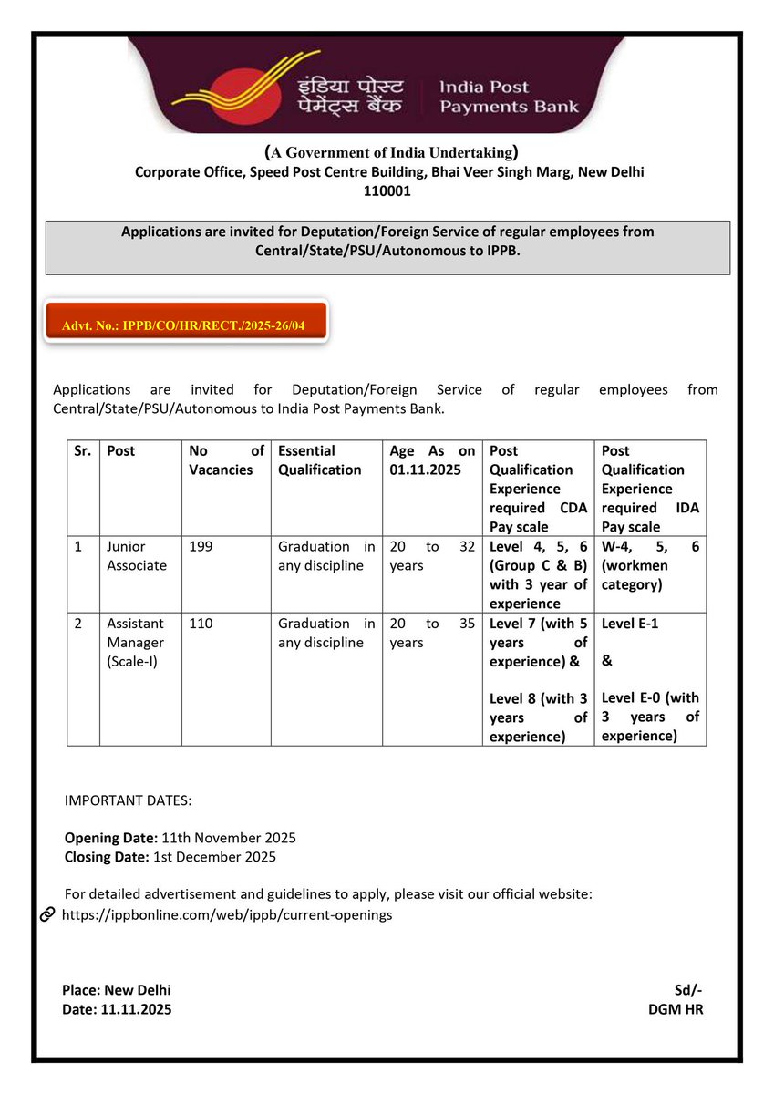 21sparksacademy's tweet image. இந்திய தபால் துறையில் வேலைவாய்ப்பு அறிவிப்பு 

காலிப்பணியிடங்கள்: 309

Junior Associate - 199

Assistant Manager - 110

கடைசி தேதி: 01.12.2025

Apply 👉 ibpsreg.ibps.in/ippbloct25/

Notification 👉 ippbonline.bank.in/documents/2013…

#JobAlert #IPPB