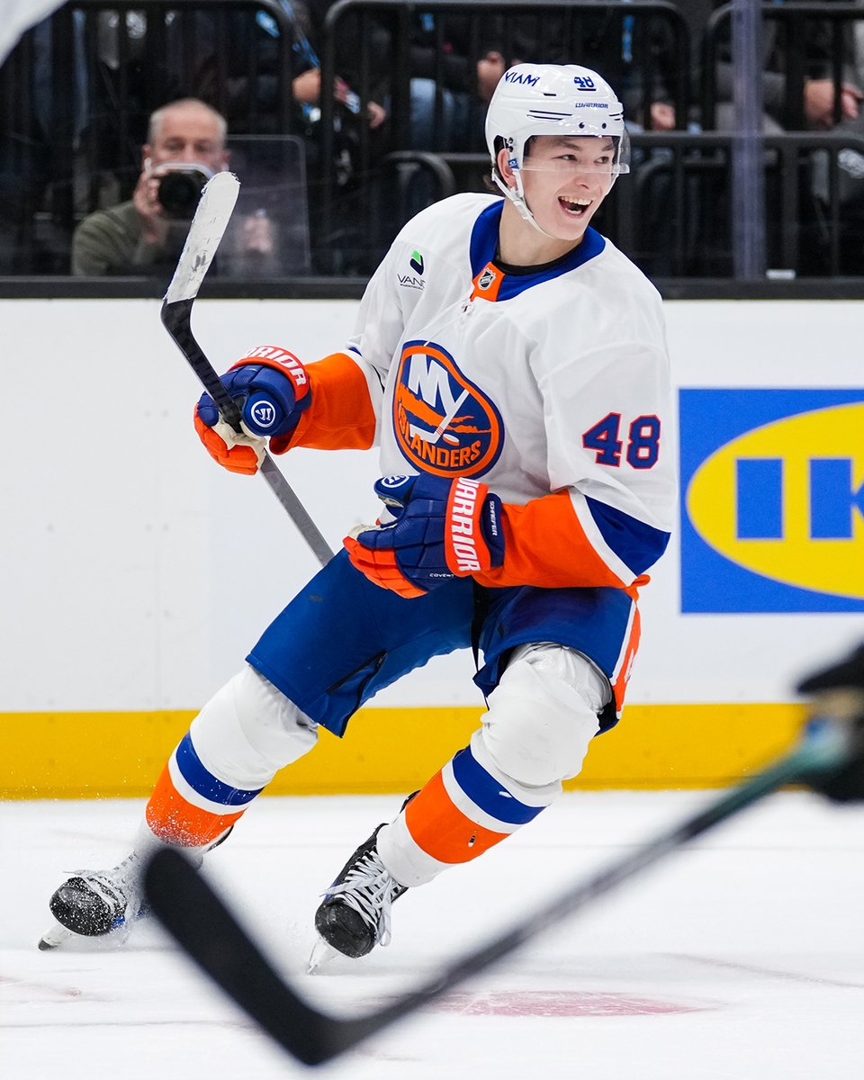 NHL's tweet image. Matthew Schaefer:

- Scored his first overtime goal
- Is the youngest player in NHL history to score an overtime goal in the regular season
- Leads all defensemen in goals with seven

Seems good. 🤭