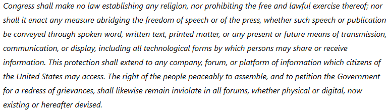 KingSteamRoll3r's tweet photo. If the founding fathers knew what we know now, this is how they would write the First Amendment. https://t.co/gEw4UclgqG