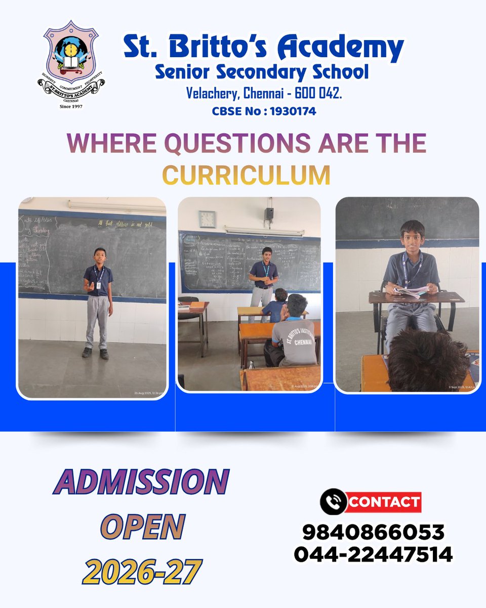 stbrittos's tweet photo. 💡 At St. Britto’s Academy, questions lead the way!
We believe that true learning begins with curiosity.
Our classrooms encourage students to ask, explore, think, and discover — shaping them into confident learners and thinkers.
📢 Admissions Open 2026–27
📞 9840866053 https://t.co/lJQbvnnx6n