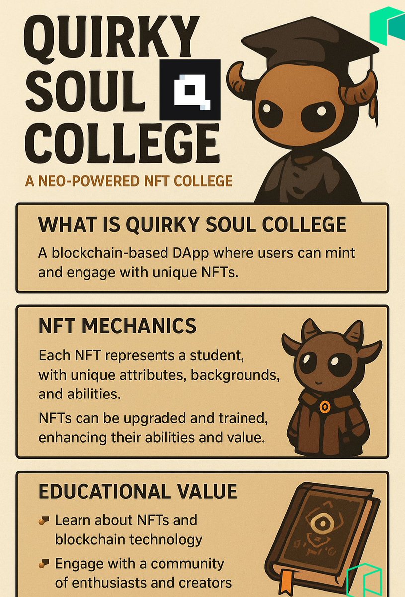 web3whiz34's tweet photo. Enter the world of @QuirkySoulCLG Soul College  where NFTs meet storytelling, and every soul begins a journey on the @Neo_Blockchain.

🎓 Discover. Collect. Evolve.

Learn more: https://t.co/QaQhyRKsoT
Visit:https://t.co/kHxd0qAeLg
#NEO #Web3 #Crypto $NEO $GAS https://t.co/7N65Cpfatj