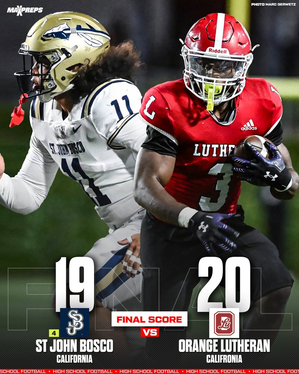 FINAL: Orange Lutheran upsets No. 4 St. John Bosco in Southern Section Division 1 playoffs, 20-19 🚨🏈 

Game Story ⬇️
maxpreps.com/news/mru6pwYWI…