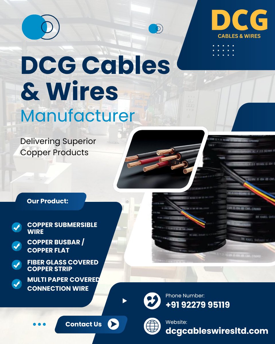 DCGCables's tweet image. DCG—your trusted manufacturer of copper cables and wires, delivering superior conductivity, durability, and reliable power for every need. ⚡🧵

#coppercable #SubmersiblePump #DCGCables #electricity #electric #wire #cablesandwires #manufacturer #manufacturingindustry