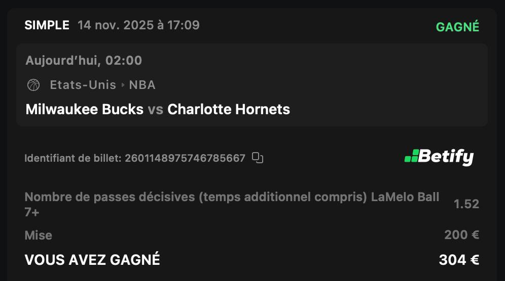 theo69prono's tweet image. PERFECT #NBA ICI🔥

Public⬇️
Lamelo +6.5 passes @1.52 ✅
Curry 20/Wemby 25 @1.86 ✅ 

@Theo69Pass⬇️

4/6✅ on encaisse 📈

QUI AVAIT SUIVI??? 🥳
Régalade sur les 2 bets publics et on passe pas loin du Perfect dans le Pass 

20€ paypal/psf à gagner dans les RT ♻️