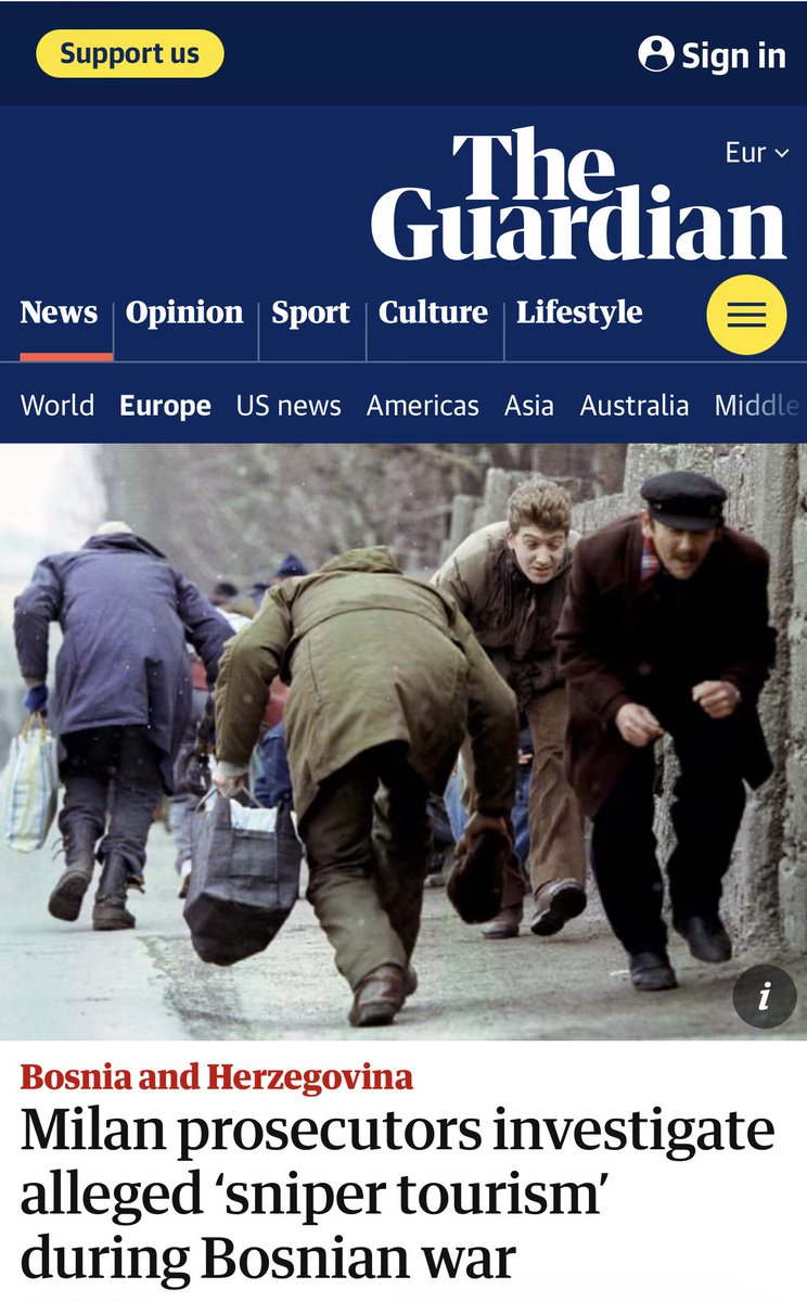 فتحت النيابة الايطالية تحقيقًا فى قيام مواطنين إيطاليين بالمشاركة في أوائل التسعينيات فيما أُطلق عليه اسم “سفاري القناصة”. وهي رحلات إلى البوسنة للمشاركة في إطلاق النار على مدنيين أبرياء أثناء حصار سراييفو. ووفقًا للتحقيقات ، شارك هؤلاء في مواقع إطلاق النار التابعة للقوات الصربية