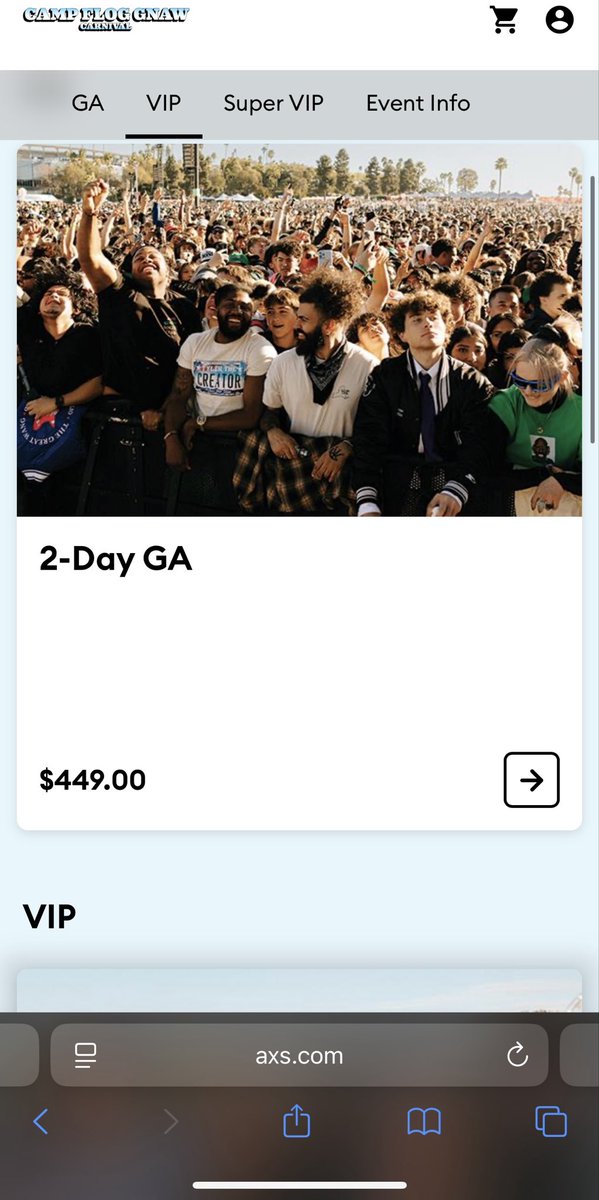 AngryPanchito's tweet photo. Offering partial refunds for vip and svip at camp flog gnaw is crazy. Then the official axs website has festival passes listed more than original price. https://t.co/LlklMQ2Ry0