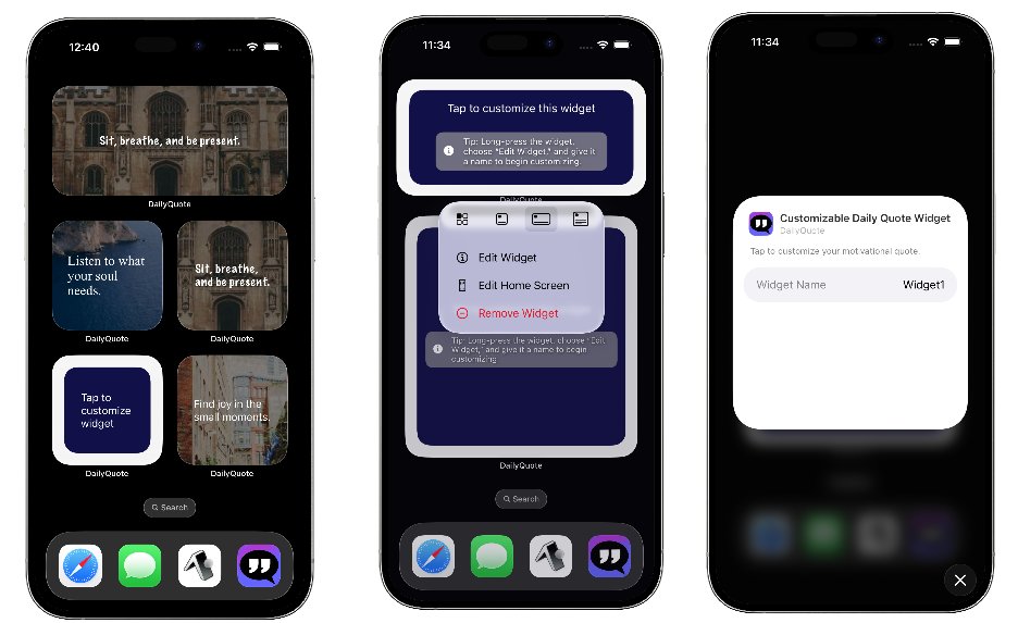 techchee's tweet image. Day 7 - DailyQuote App - working on the customizable widgets for diplaying your quotes, which you can customize each with quotes, font, colors and background..
👇👇

#buildinpublic #reactnative #reactnativedev #swiftUI #indiehackers