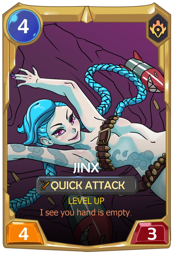 saltymallowsdev's tweet photo. Sexy alt art of Jinx champion card LoR.  In the comments is the full art 
#jinx #LeagueofLegends #LegendsofRuneterra #Arcane #art #LoL #LoR https://t.co/GdNIyplf3G