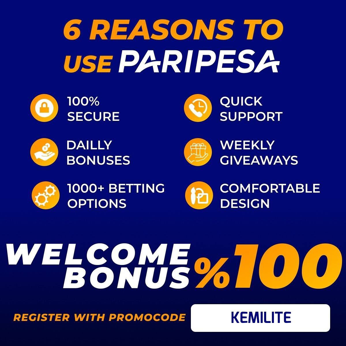 PARIPESA CODE 🧑‍💻 
To make quick profit 💰

📹Bet code - NZ3UH

Register Paripesa to load code : paripesa.bet/kemilite

Use Promo code KEMILITE to get 130K bonus