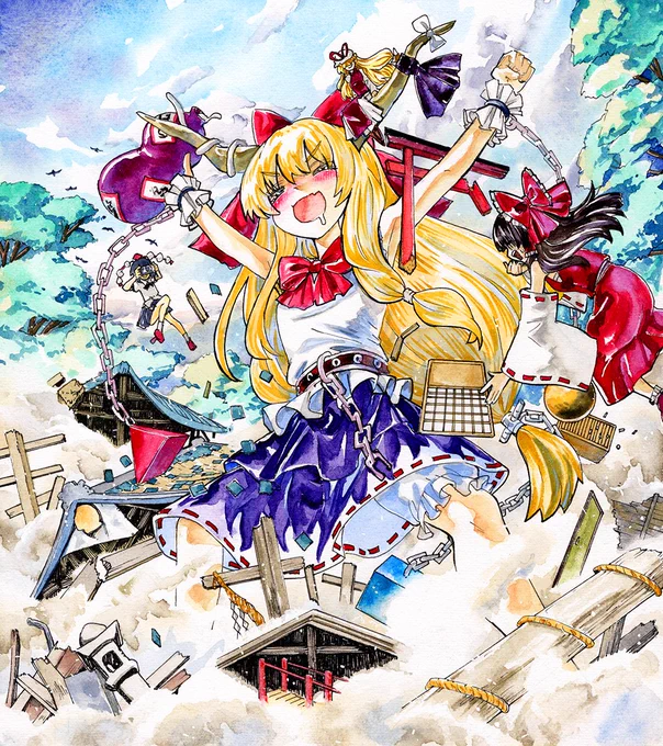 酔っ払って博麗神社を破壊する萃香 #東方Project