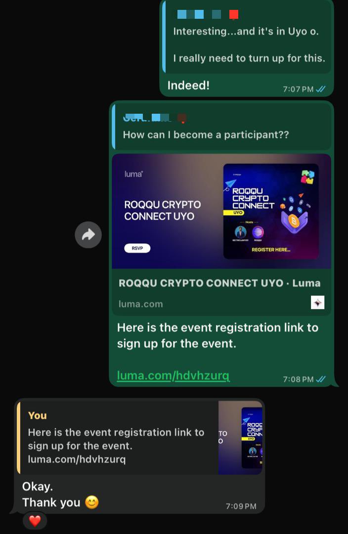 It's the weekend, FAM

While you unwind, be reminded that good friends don't gatekeep opportunities.

Invite your friends to #ROQQUCRYPTOCONNECT UYO, courtesy of <a href="/roqqupay/">Roqqu</a> 

And yes, there’s a prize for attendees who invite friends🤗

Register👇
luma.com/hdvhzurq