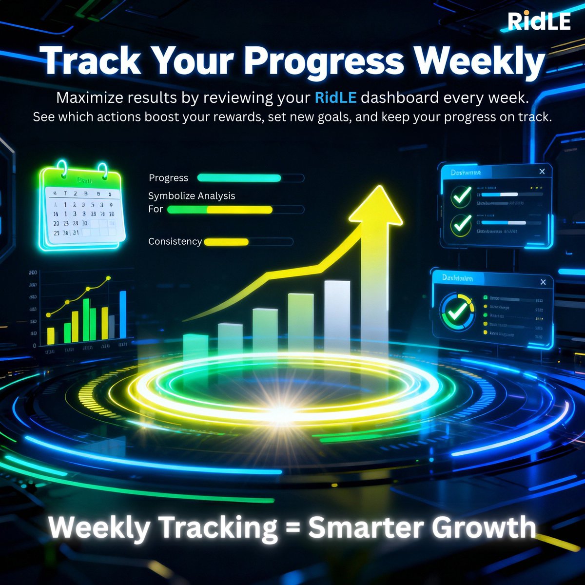 myridle_token's tweet image. Maximize results by reviewing your RidLE dashboard every week.
See which actions boost your rewards, set new goals, and keep your progress on track.
Weekly tracking = smarter growth.
#RidLEFeatures #ProgressTracking #CryptoGoals