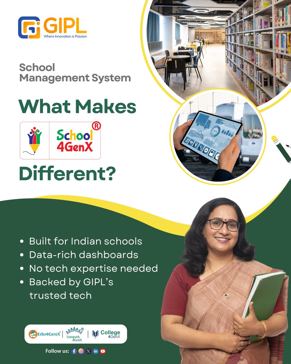 gipl2001's tweet image. What Makes #School4GenX Different?
A school management system designed to simplify, streamline, &amp;amp; supercharge everyday operations.
Built exclusively for Indian schools, it brings data-rich dashboards, &amp;amp; smart automation.
.
#GIPL #SchoolManagementSystem 
.
gipl.in