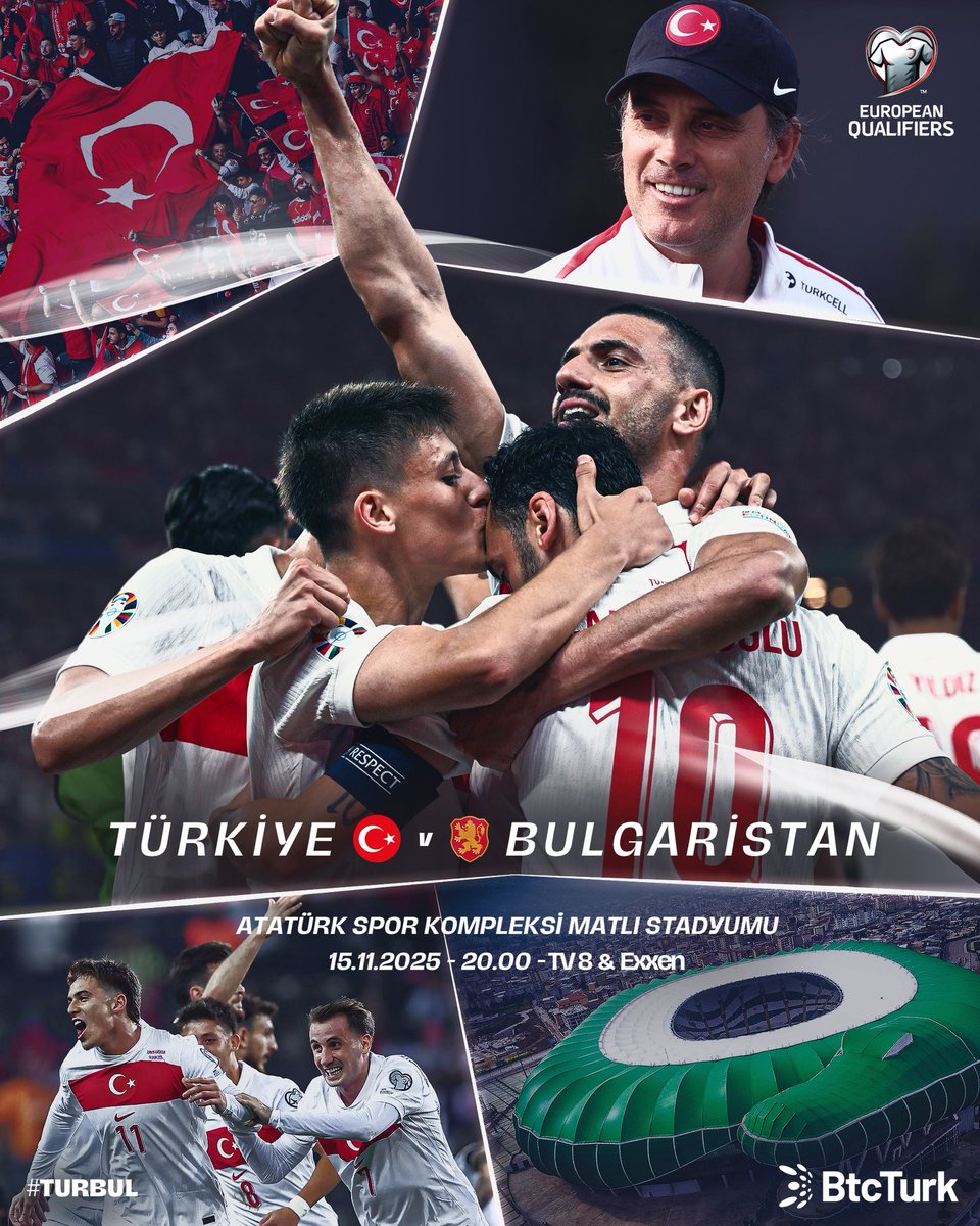 MilliTakimlar's tweet image. A Millî Takımımız, 2026 FIFA Dünya Kupası Elemeleri&apos;ndeki beşinci maçında bu akşam Bulgaristan ile karşılaşıyor. 🇹🇷
 
#BizimÇocuklar I #TURBUL I #FIFAWorldCup I @btcturk