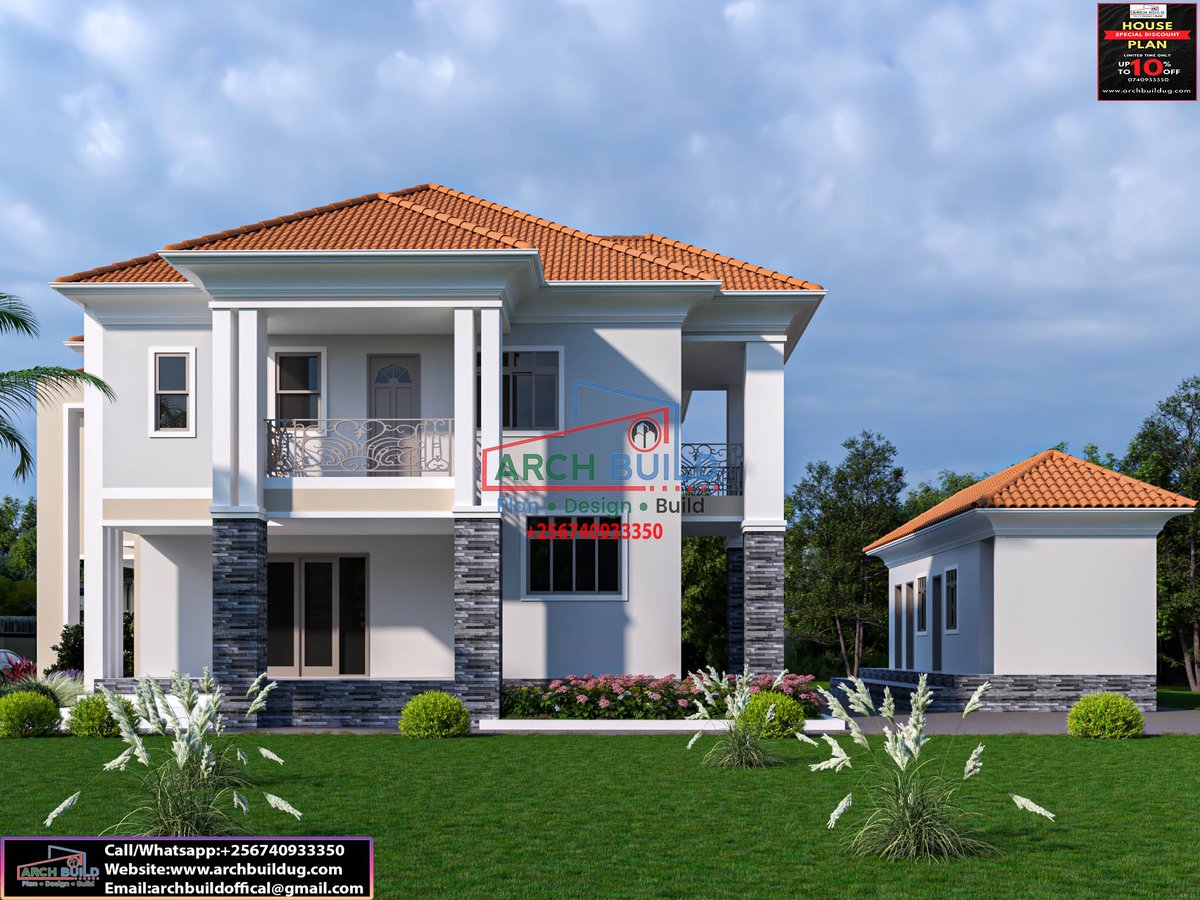 5–Bedroom modern home designed to fit on a plot of 100*100 ft     
GROUND FLOOR     
• Sitting room     
• Outdoor lounge     
• Indoor dining     
• Outdoor dining     
• Open kitchen     
• Breakfast dining     
• Pantry     
• Laundry     
• Kitchen veranda     
•