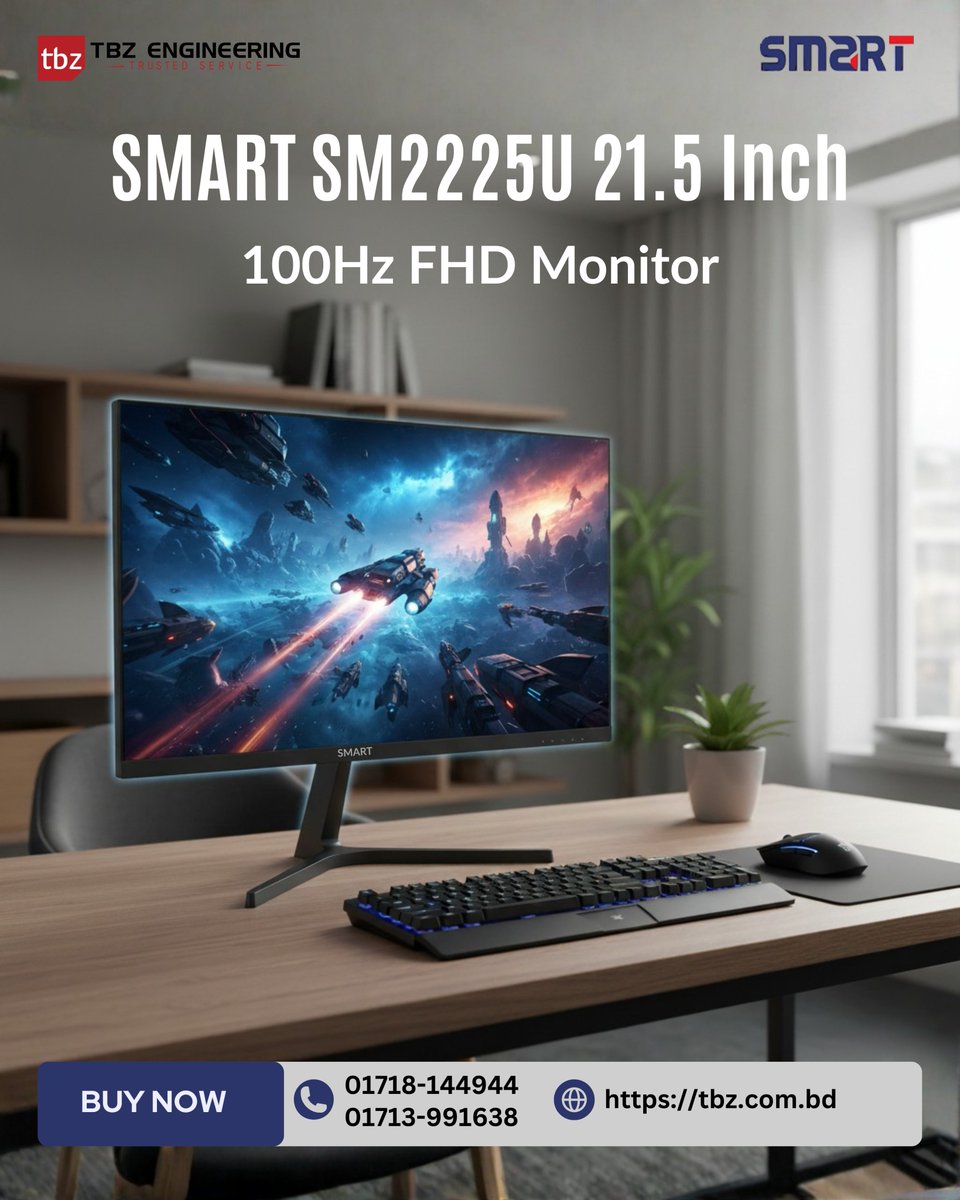 TBZEngineering's tweet image. Upgrade your setup with the Smart SM2225U 21.5-inch FHD monitor. You get sharp 1920 x 1080 resolution on an IPS panel. Enjoy smooth visuals at 100Hz refresh rate and 5ms response time.
🔥 Available now at TBZ Engineering

#TBZEngineering #SmartMonitor #FHDMonitor #GamingDisplay