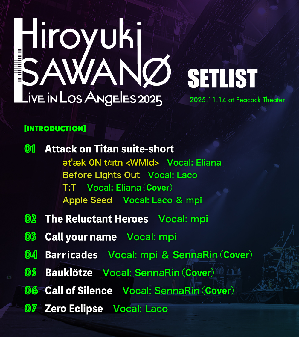 official_30k's tweet photo. Thank you for coming to Hiroyuki SAWANO’s concert tonight!

Hiroyuki SAWANO
Live in Los Angeles 2025🌴

PLAYLIST▶️
https://t.co/eNNI4kiVtb https://t.co/QxSP9zAYsO