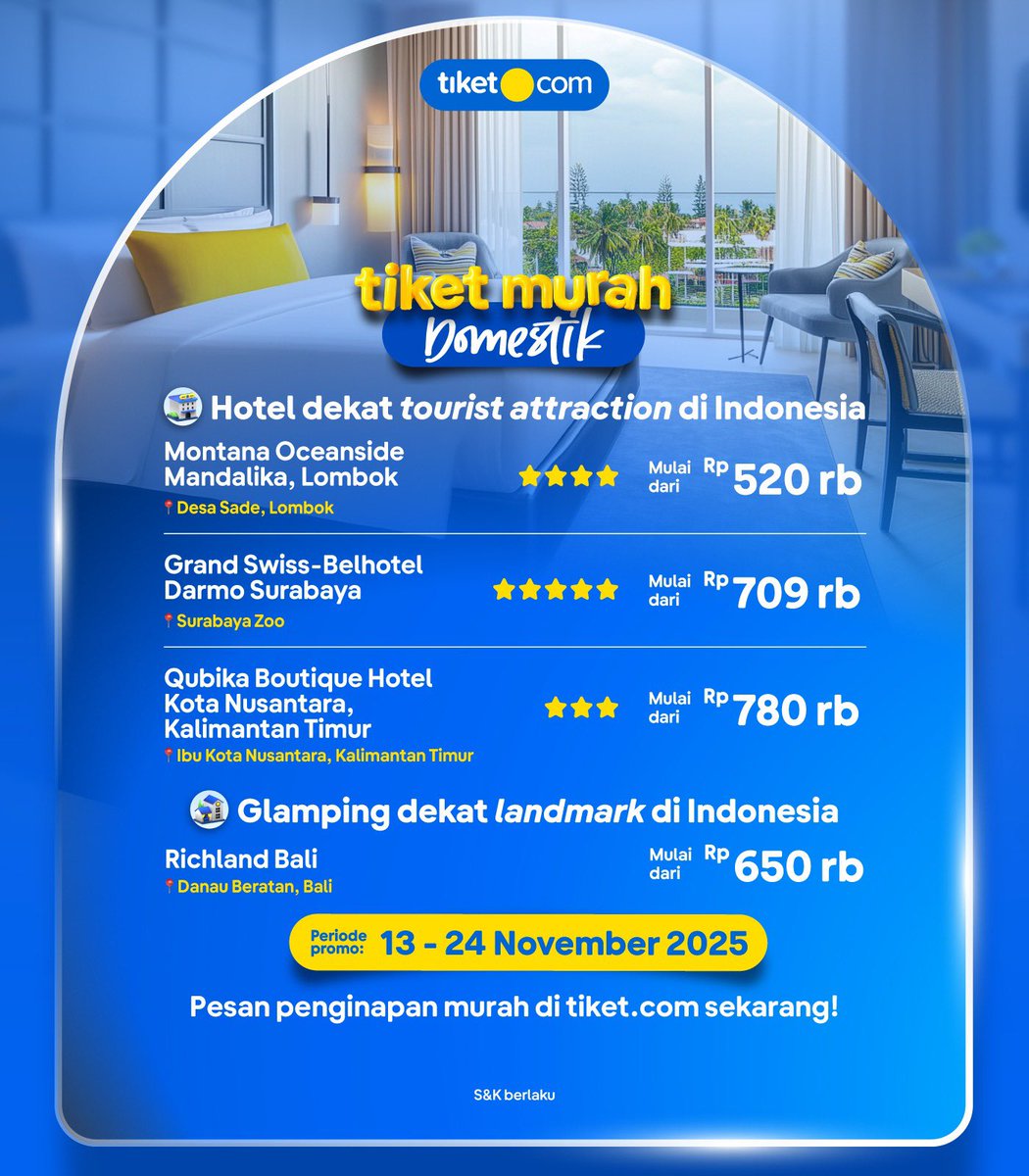 tiket's tweet photo. GAK USAH JAUH-JAUH, NGINEP DEKET TOURIST SPOTS AJA!
Mau ke Jogja atau Bali? Cari penginapan strategis biar bisa langsung eksplor spot wisata favorit! LIKE & BOOKMARK promonya! π
https://t.co/BU8MQUPa9D
Pesan di https://t.co/AT2gGfPEm8 sekarang!
#SemuaAdatiketnya #PromoLiburan https://t.co/9tLXPRRMBi
