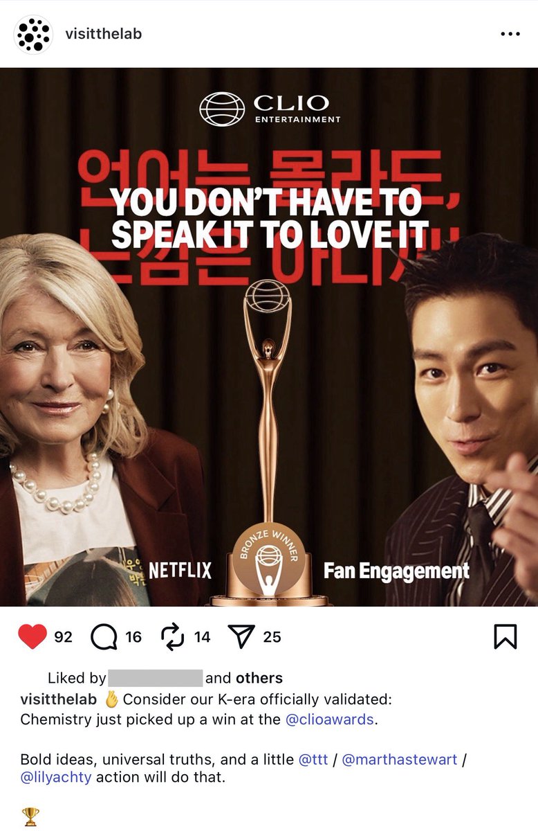 puTOPinamo's tweet photo. visitthelab IG Update
🫰Consider our K-era officially validated:
Chemistry just picked up a win at the #clioawards.
Bold ideas, universal truths, and a little ttt / marthastewart / lilyachty action will do that.
🏆
#TOP #탑 #최승현 #CHOISEUNGHYUN #TTTOP https://t.co/sYrM76aYbu