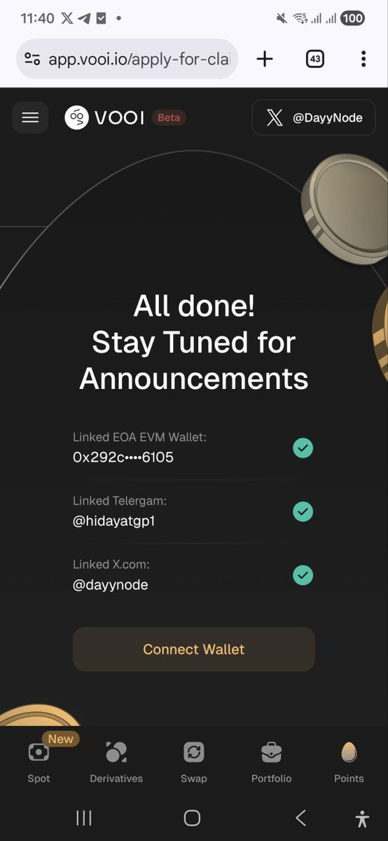 DayyNode's tweet photo. You don't want to miss this!

The $VOOI token claim deadline is fast approaching!
You'll need to connect your wallet and account to be eligible!

Here's the official link to claim VOOI:
https://t.co/RQImSH33A8

Always double-check the link and verify it with what @vooi_io says.

#vooi #claim