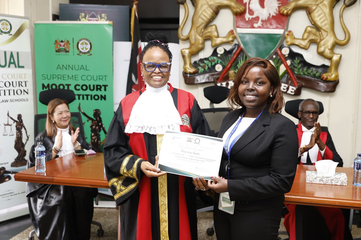 #MootCourtExcellence
#KabarakPride
Our gallant team—Tracy, Ashley, and Liberty—emerged 1st Runners-Up 🏆 at the 2nd Edition of the Supreme Court Moot Court Competition, hosted by <a href="/Kenyajudiciary/">The Judiciary Kenya</a>!

To crown it all, Tracy was named Best Oralist in this prestigious competition!🔥🏅