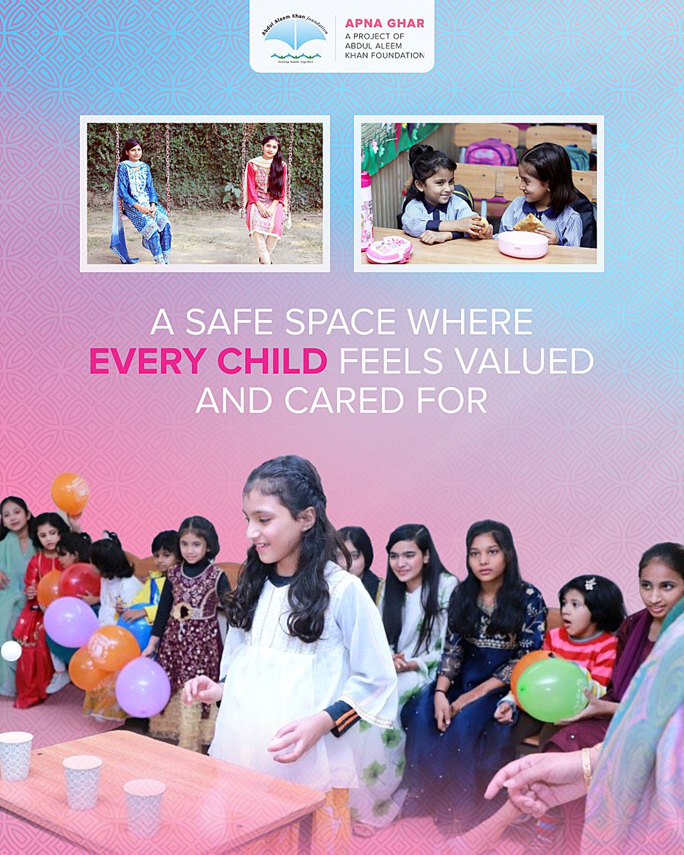 The Abdul Aleem Khan foundation,'s Project Apna Ghar is a safe and nurturing space where young girls feel valued, supported, and cared for. Through education, guidance, and emotional well-being, the project empowers girls to grow with confidence and hope for a brighter future.