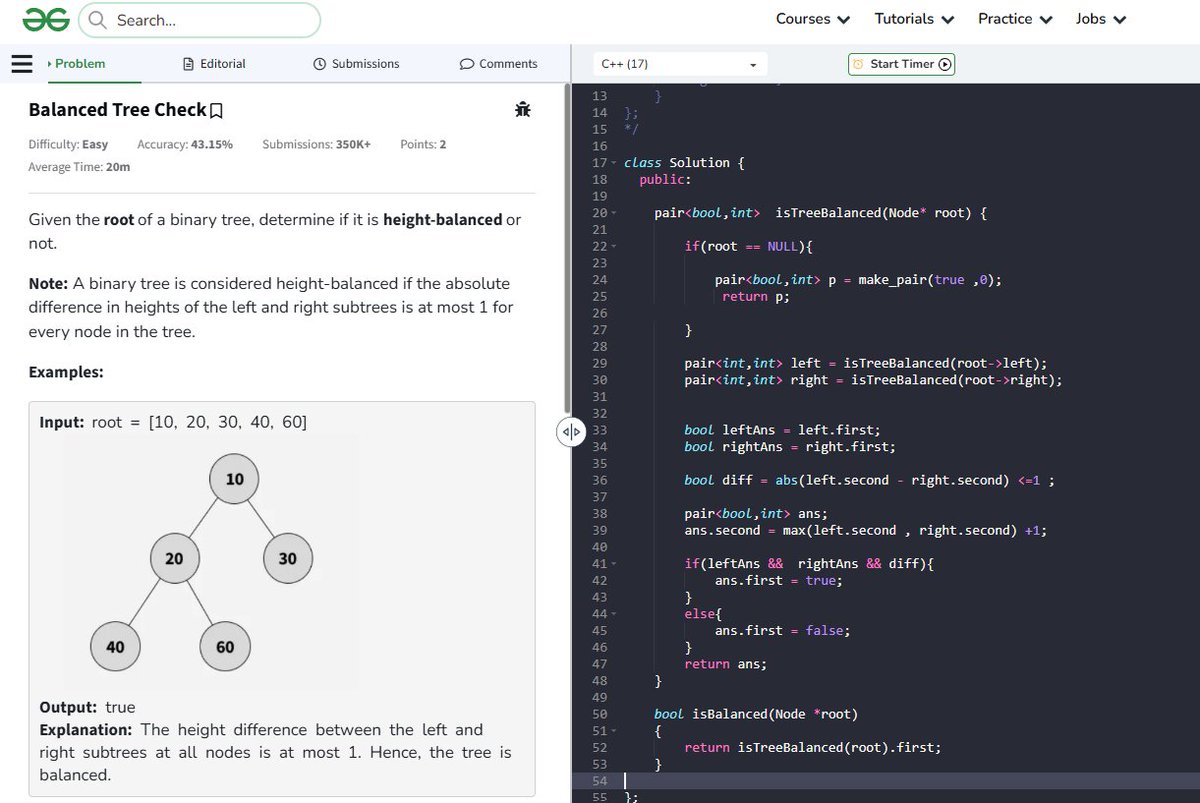 MartianDev01's tweet image. Day:  56/100                     

&amp;gt;Binary Tree : Balanced Tree Check
 #100DaysOfCode #DSA #CodingChallenge 

 #letsconnect #LearnInPublic #ProblemSolving #100daysofcoding #CodingJourney #LeetCode #CONNECT
