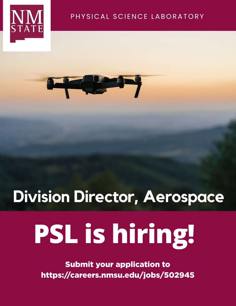 PSLNMState's tweet image. Lead our UAS and aerospace research teams at NMSU.  Apply by Dec 14
➡️ careers.nmsu.edu/jobs/division-… 
#Hiring #AerospaceJobs #UAS #Leadership #PSLExcellence #NMSU