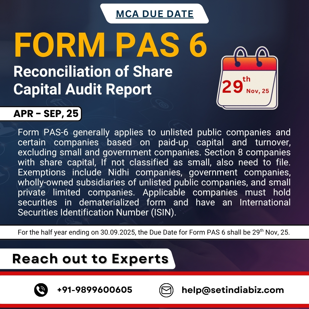 setindiabiz's tweet image. 🚨 MCA Due Date Alert 🚨

Filing Form PAS 6- Reconciliation of Share Capital Audit Report is too close.
 
File NOW to avoid penalties.

Stay updated.

Get Help @ zurl.co/hqQfo    

Join WhatsApp: zurl.co/D3JEe

#formpas6 #roc #mca  #reconciliation #setindiabiz