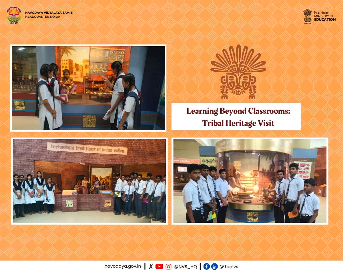 NVS_HQ's tweet image. Under #JanjatiyaGauravPakhwada 2025, students of PM SHRI JNV Dharwad visited a local museum to explore the rich legacy of India’s tribal communities, gaining deeper insights into their art, culture, and traditions.

#NVS #JNVActivity #JanjatiyaGauravVarsh