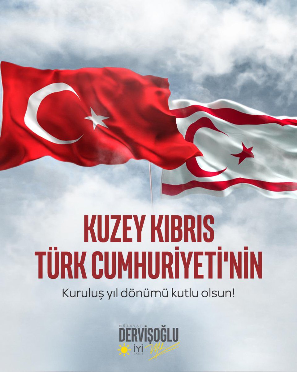 Kuzey Kıbrıs Türk Cumhuriyeti’nin 42'nci yaşı ve Cumhuriyet Bayramı kutlu olsun. 

Başta bu toprakları vatan kılmak için canlarını feda eden aziz şehitlerimiz ve gazilerimiz olmak üzere,

Kıbrıs Türk’ünün hürriyet yolunu aydınlatan Dr. Fazıl Küçük ve ilk Cumhurbaşkanı Rauf