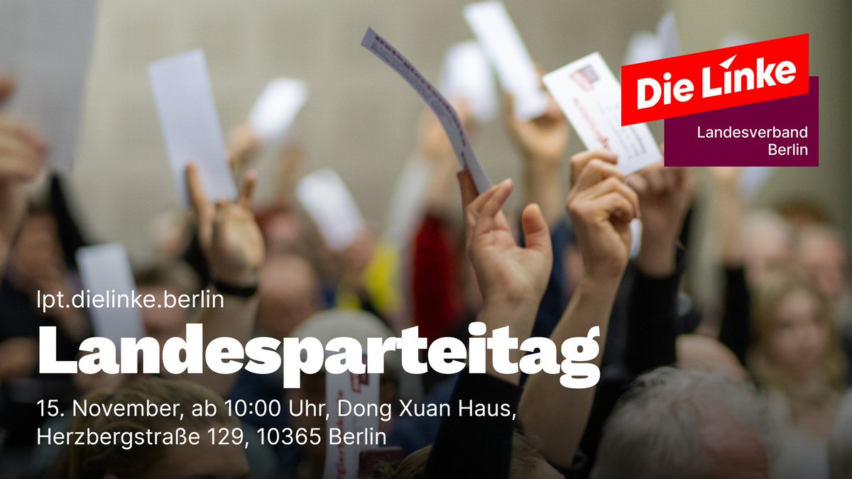 Heute stellen wir <a href="/ElifEralpBerlin/">Elif Eralp</a> als unsere Spitzenkandidatin für Berlin auf 🤩
Für eine Rote Metropole und ein soziales Berlin : solidarisch, bezahlbar und gerecht 🚩
Alle Infos zum Landesparteitag #linkelpt &amp; Link zum Livestream 📺
gleft.de/6pM