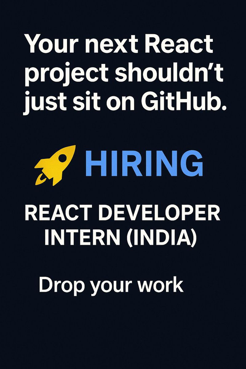 GoKonnectogrow's tweet image. We’re hiring a React Developer Intern from 🇮🇳
If your code speaks cleaner than your resume -we want to see it.
Drop your GitHub / portfolio link 👇
#reactdevelopers  #Internship #TechJobs #Pune