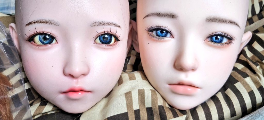 nipakichi's tweet image. (左)SHEDOLL洛小夕
(右)ホワイトラビットA70N
洛小夕は幼く見え、A70Nは目が鋭く少し大人っぽく見える。
(コスプレ適性検討の為に両方とも眼球を茶系から青に換装済)