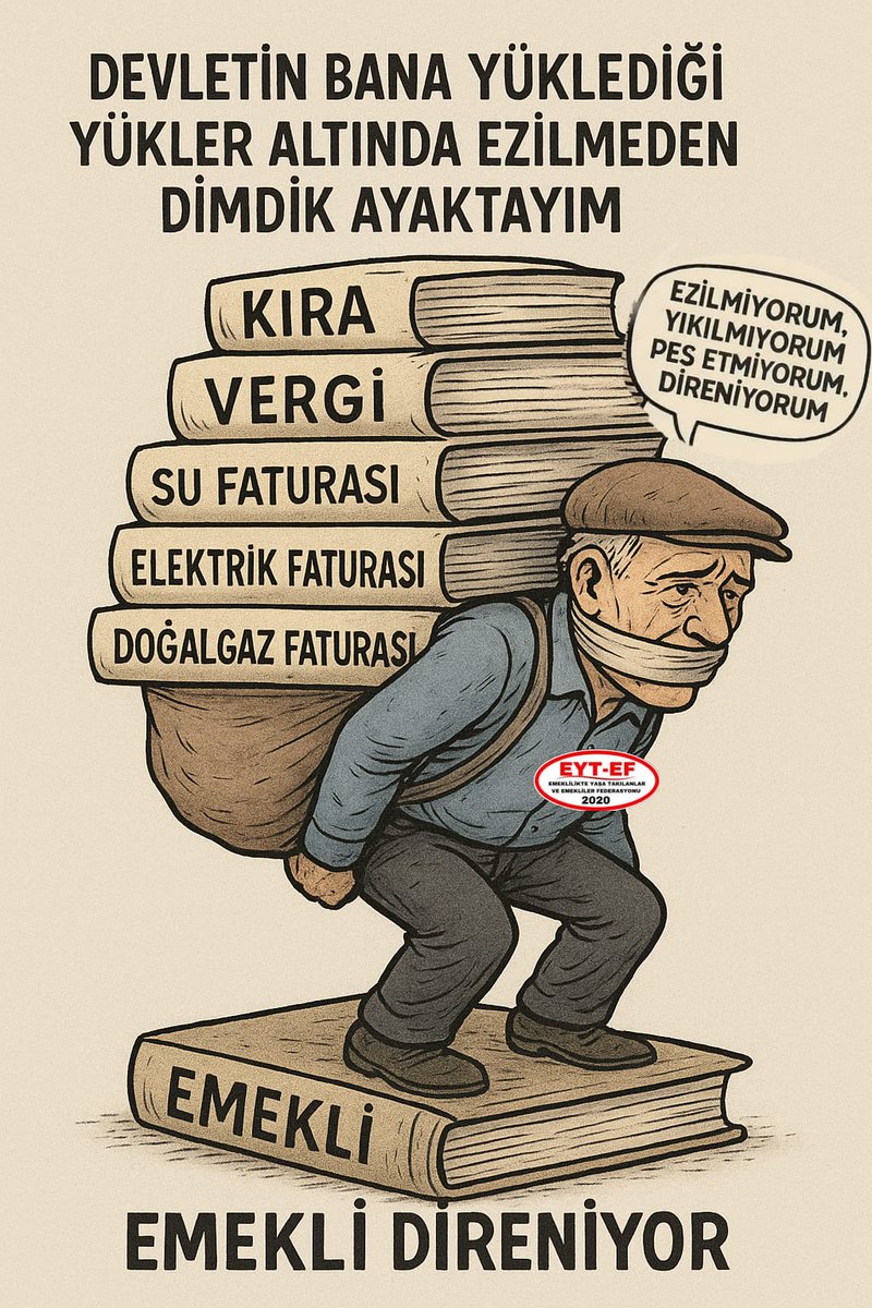 EMEKLİ
👇
#EmekliDireniyor

Yılların alın teri yok sayıldı!
Geçim mücadelesi, sabır sınırını çoktan aştı!

Bugün ses vermezsek, yarın nefes bile alamayacağız!

Emeği görmezden gelinen milyonlar burada!
Susmuyoruz, geri adım atmıyoruz!

#5000KısmiBileniyor
<a href="/RTErdogan/">Recep Tayyip Erdoğan</a>
<a href="/isikhanvedat/">Prof. Dr. Vedat Işıkhan</a>