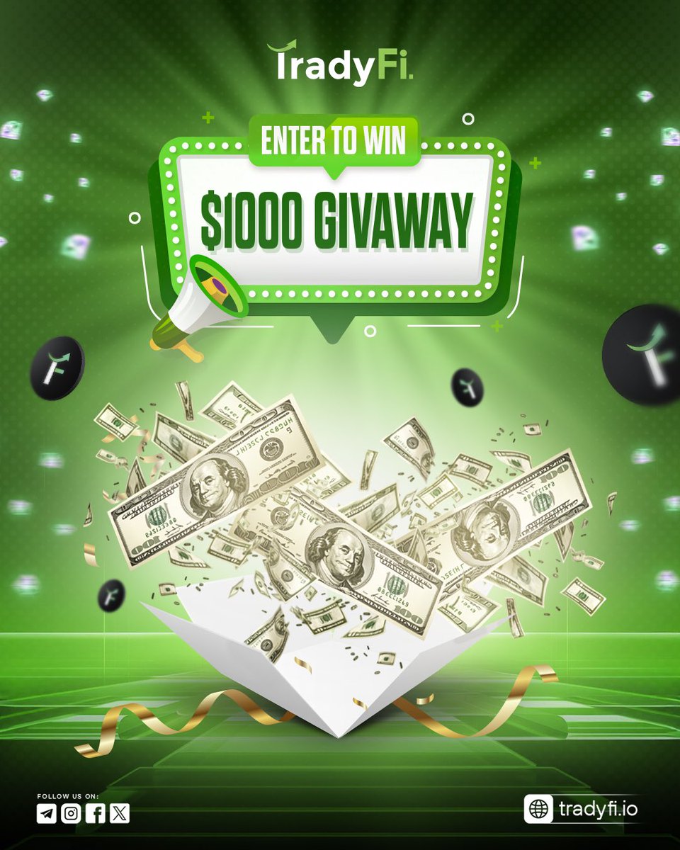 🚨 $1000 MEGA GIVEAWAY 🚨
To celebrate our explosive growth on TON, we’re giving $100 each to 10 lucky winners! 💎🐂

How to Enter:
1️⃣ Retweet this post 🔁
2️⃣ Tag 2 crypto frens 🧑‍🚀👩‍🚀
3️⃣ Follow @TradyFi_TDF
4️⃣ Join our Telegram Channel + MiniApp (link in description )

🗓️ Winners