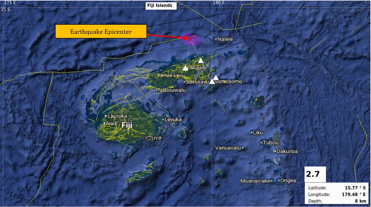 Earthquake Information bulletin issued.
Date: 15/11/2025
Time: 06:47:25 PM
Magnitude: 2.8
Depth: 8 KM
Location: 65 km W from Nalele, Cikobia Island.
However, it does not pose any immediate tsunami threat to the Fiji region.