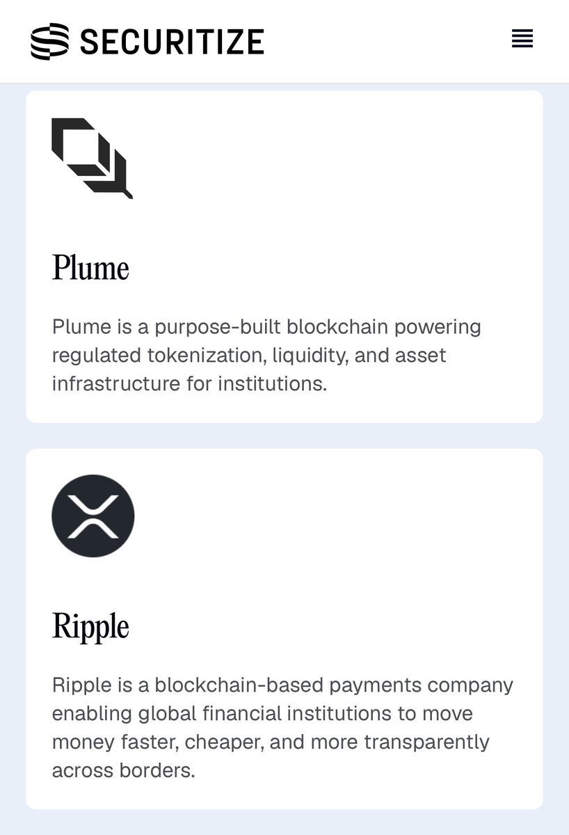 #xrp #ripple #rlusd #plume Securitize Chaned the Ripple Logo to the XRP Logo🤔 After the ETF launch👀. They also Just added Plume. For those in the Know, The #Securitize Ecosystem will be the Leader in #tokenization of #rwa